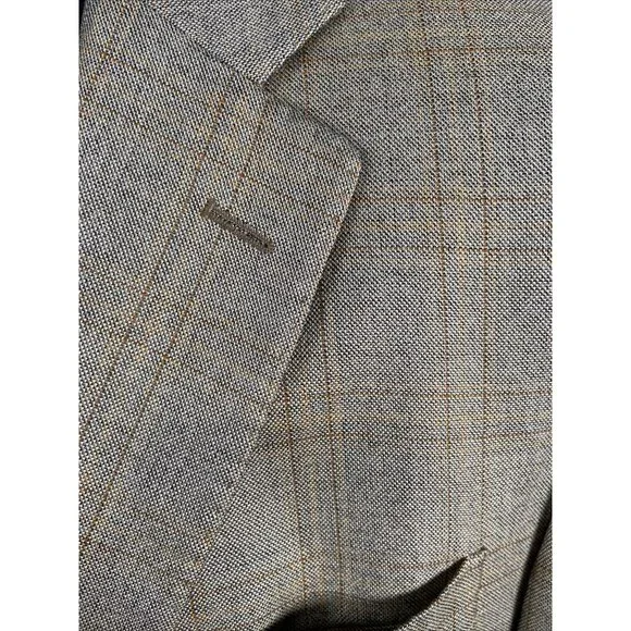 44 RBrown Tan Over Check Plaid SILK WOOL 2-vent Blazer Jacket Coat E. THOMAS